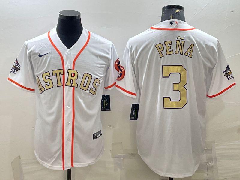 Men Houston Astros #3 Pena White Champion Gold Game Nike 2022 MLB Jersey->women mlb jersey->Women Jersey